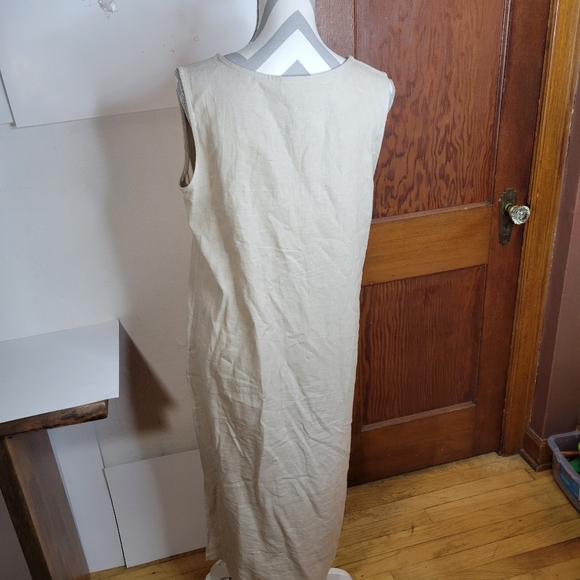 Womans Coldwater Creek Linen Blend Sleeveless Maxi Dress Tan/Khaki Petite MedAC - Picture 3 of 7